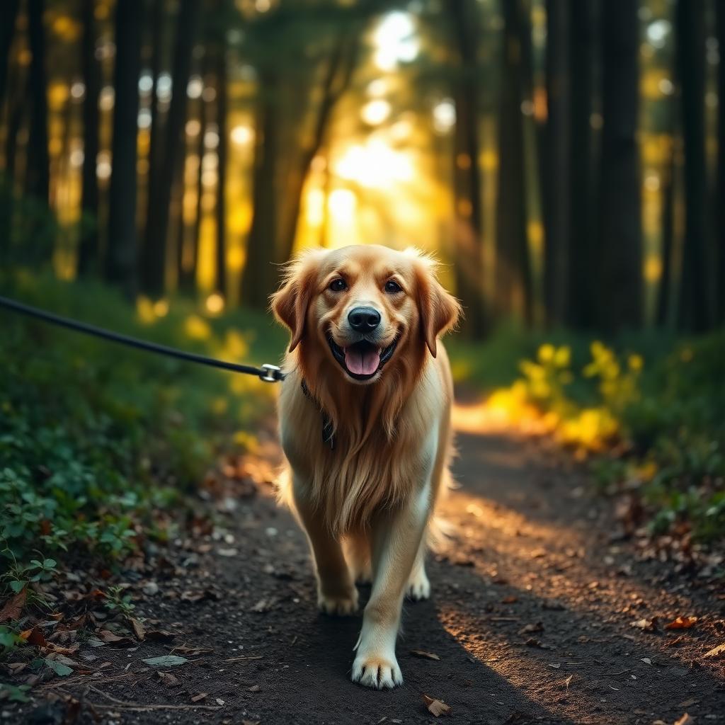 Golden retriever på skogstur i Larvik