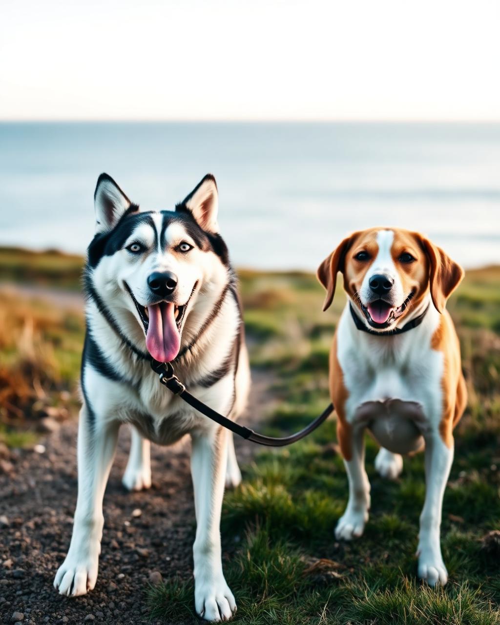 Husky og beagle på kysttur