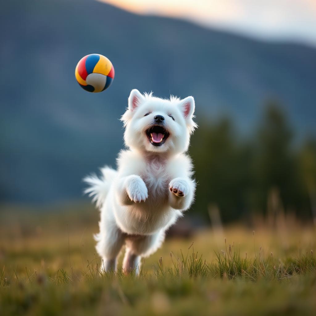 Liten hund hopper etter ball