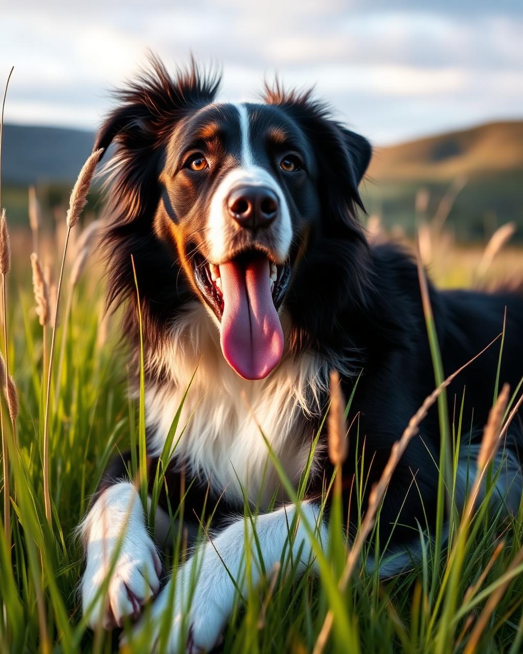 Border collie hviler i gresset